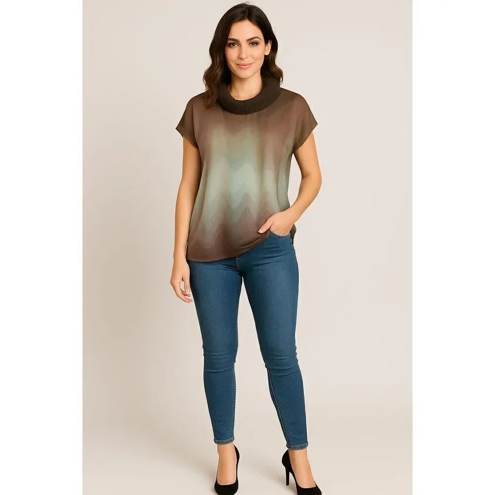 Pennyblack Silk Wavy Ombré Print Knit Cowl Neck Top Brown Size 4